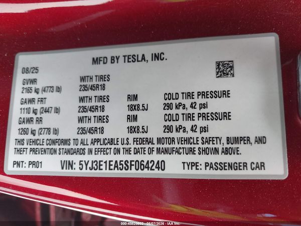 2025 TESLA MODEL 3 — I9