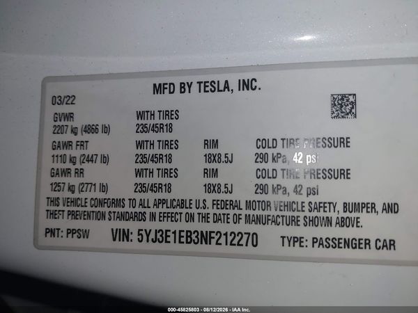 2022 TESLA MODEL 3