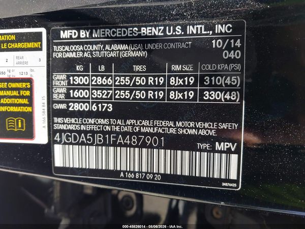 2015 MERCEDES-BENZ ML 350 ML350