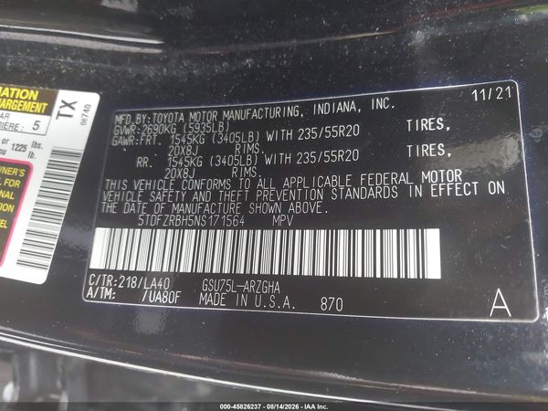 2022 TOYOTA HIGHLANDER PLATINUM