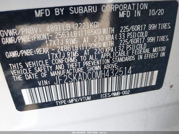 2021 SUBARU FORESTER Base — I9