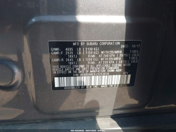 2018 SUBARU OUTBACK 2.5I LIMITED — I9