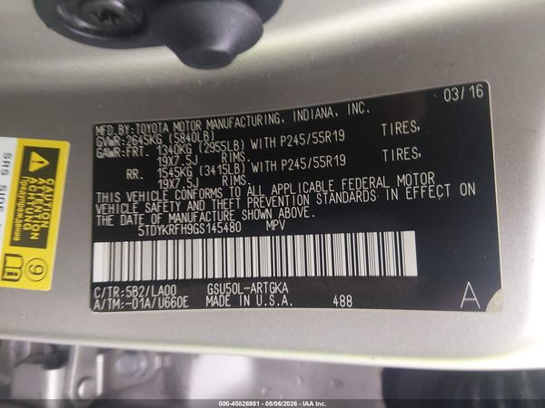 2016 TOYOTA HIGHLANDER LIMITED V6