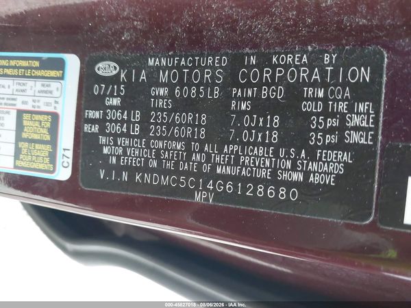 2016 KIA SEDONA EX