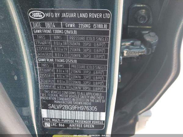 2015 LAND ROVER RANGE ROVER EVOQUE PURE
