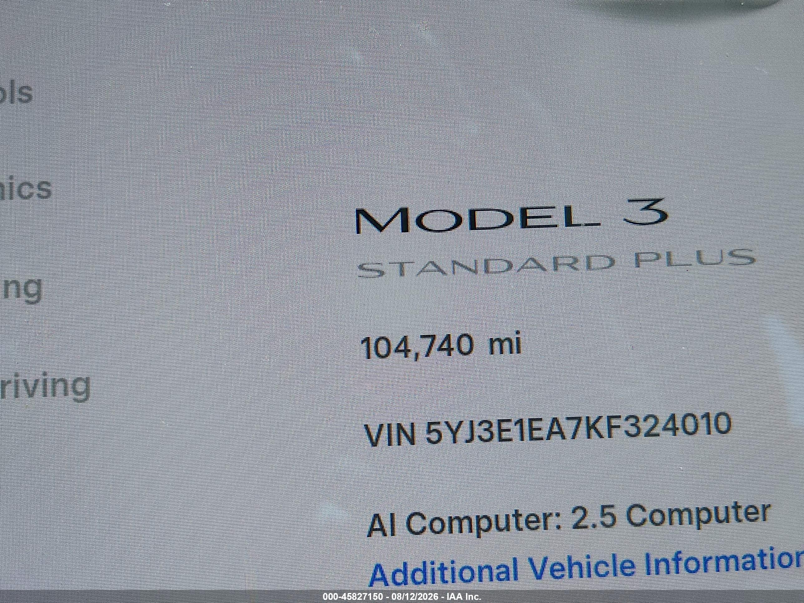 2019 TESLA MODEL 3