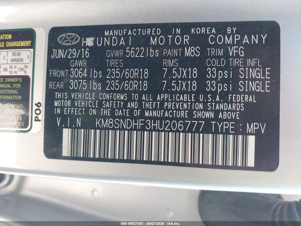 2017 HYUNDAI SANTA FE SE