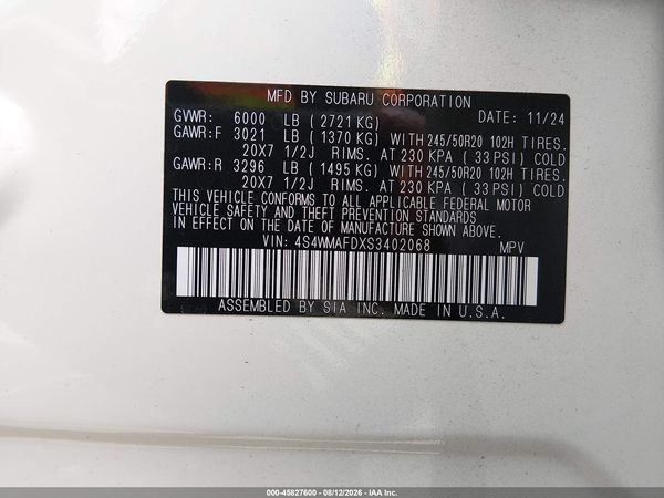 2025 SUBARU ASCENT ONYX EDITION 7-PASSENGER — I9