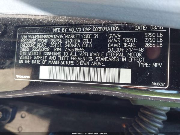2016 VOLVO XC60 T6 DRIVE-E PLATINUM