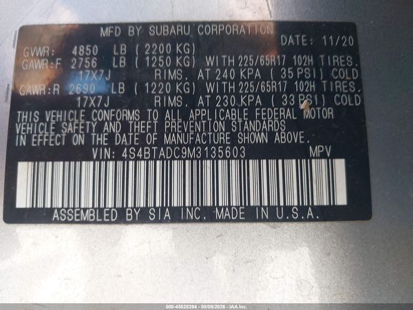 2021 SUBARU OUTBACK PREMIUM — I9