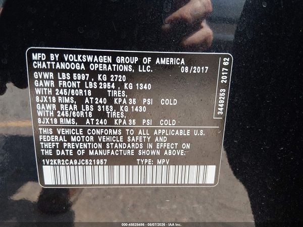 2018 VOLKSWAGEN ATLAS 3.6L V6 SE — I9