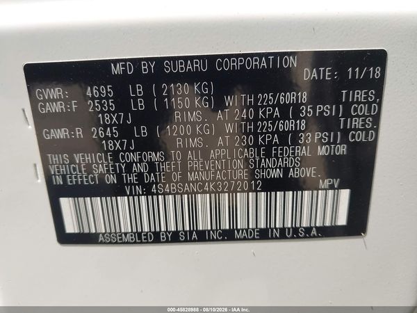 2019 SUBARU OUTBACK 2.5I LIMITED — I9