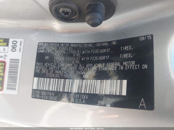 2015 TOYOTA SIENNA L 7 PASSENGER — I9