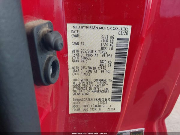 2020 NISSAN TITAN KING CAB SV 4X2