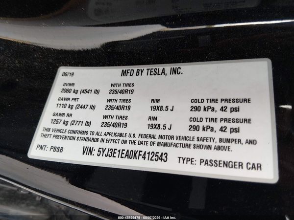 2019 TESLA MODEL 3