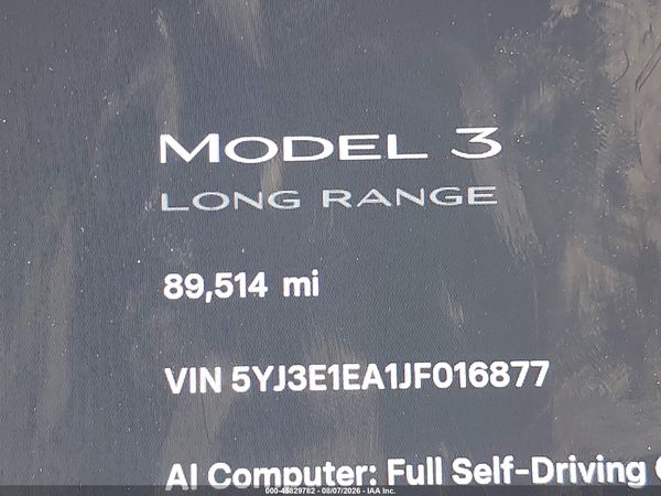 2018 TESLA MODEL 3 LONG RANGE/MID RANGE