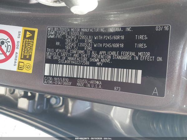 2016 TOYOTA HIGHLANDER XLE V6