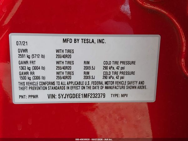 2021 TESLA MODEL Y