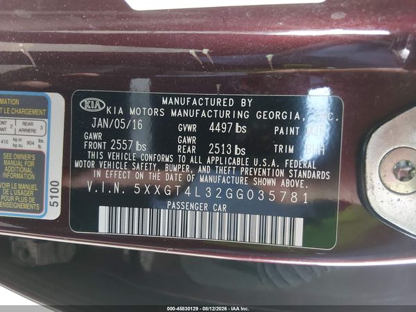 2016 KIA OPTIMA LX