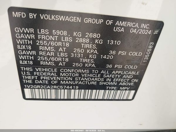 2024 VOLKSWAGEN ATLAS 2.0T PEAK EDITION SEL — I9