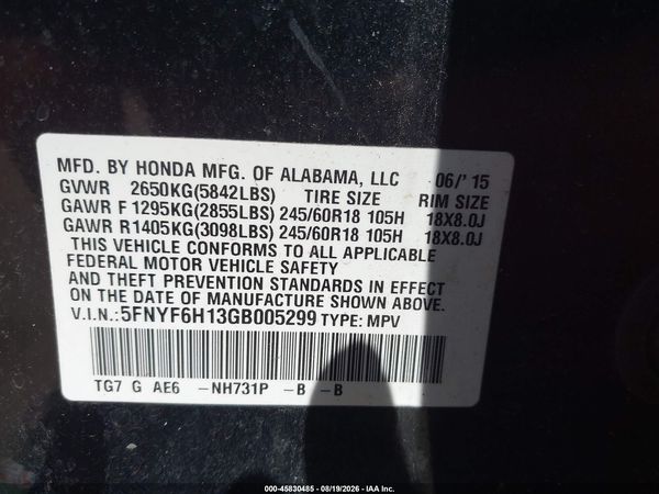 2016 HONDA PILOT LX