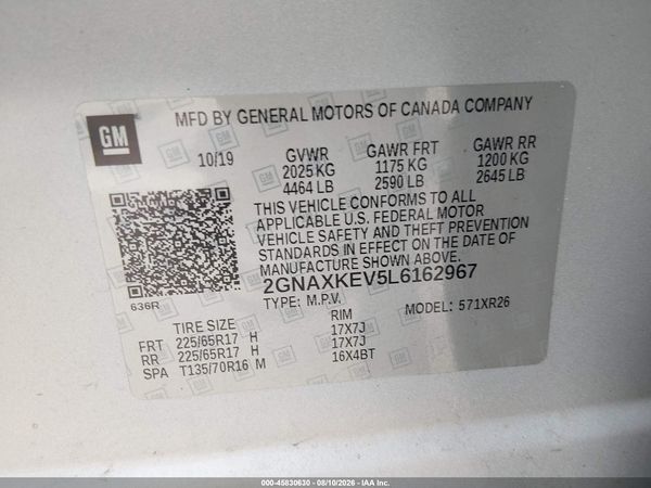 2020 CHEVROLET EQUINOX FWD LT 1.5L TURBO — I9