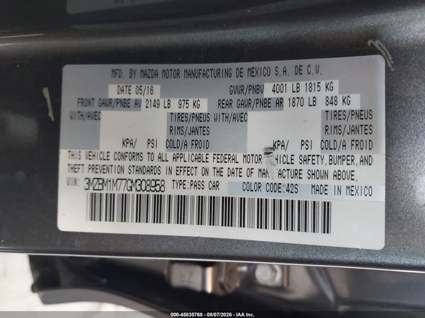 2016 MAZDA MAZDA3 I TOURING