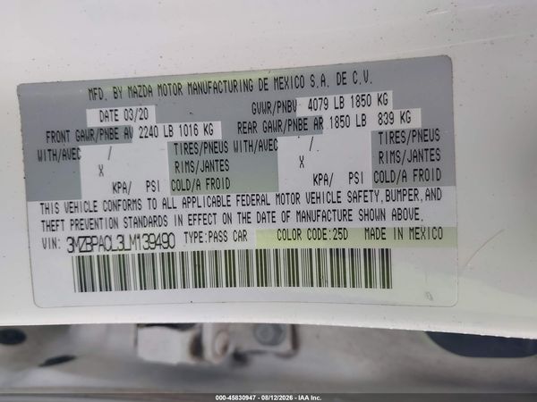 2020 MAZDA MAZDA3 SELECT PACKAGE