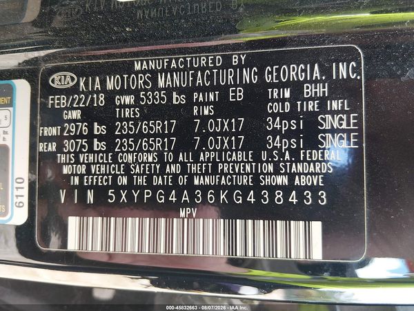2019 KIA SORENTO 2.4L LX
