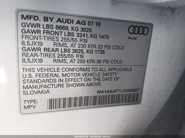 2018 AUDI Q7 3.0T PREMIUM — I9