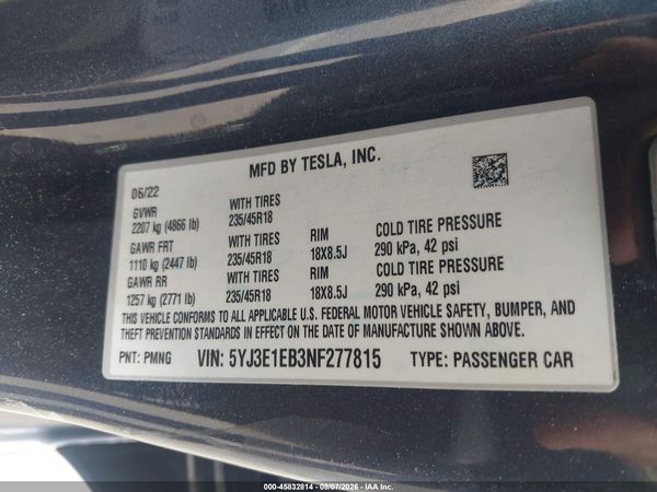 2022 TESLA MODEL 3