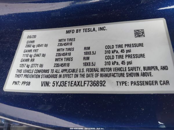2020 TESLA MODEL 3