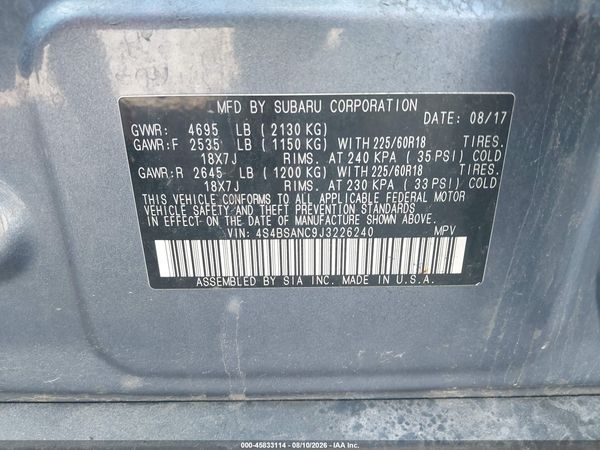 2018 SUBARU OUTBACK 2.5I LIMITED