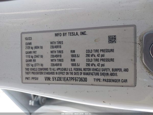 2023 TESLA MODEL 3 REAR-WHEEL DRIVE