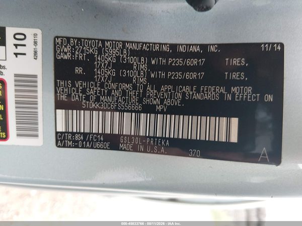 2015 TOYOTA SIENNA LE 8 PASSENGER — I9