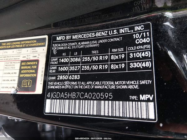 2012 MERCEDES-BENZ ML 350 4MATIC