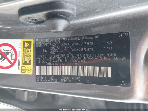 2019 TOYOTA HIGHLANDER SE