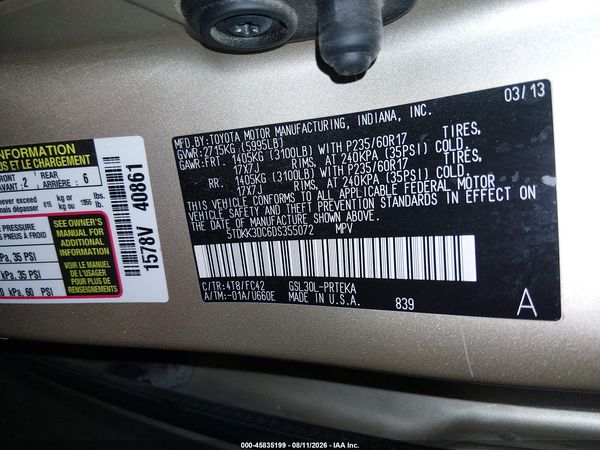 2013 TOYOTA SIENNA LE V6 8 PASSENGER — I9