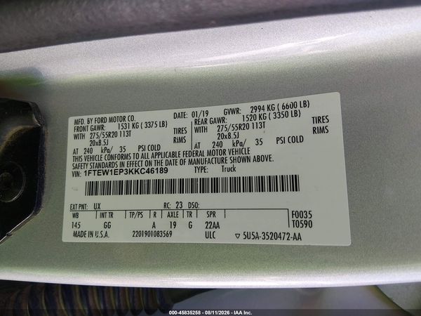 2019 FORD F-150 XL