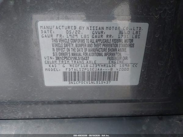 2022 NISSAN KICKS SV XTRONIC CVT