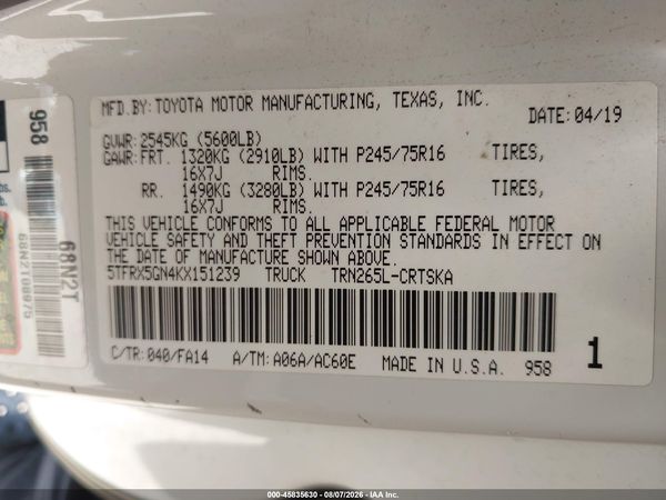2019 TOYOTA TACOMA SR