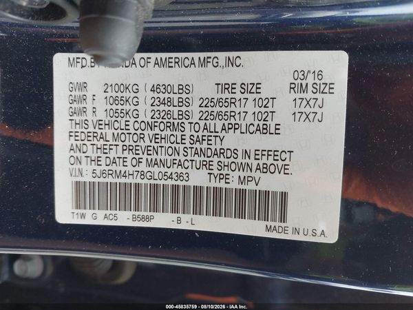 2016 HONDA CR-V EX-L