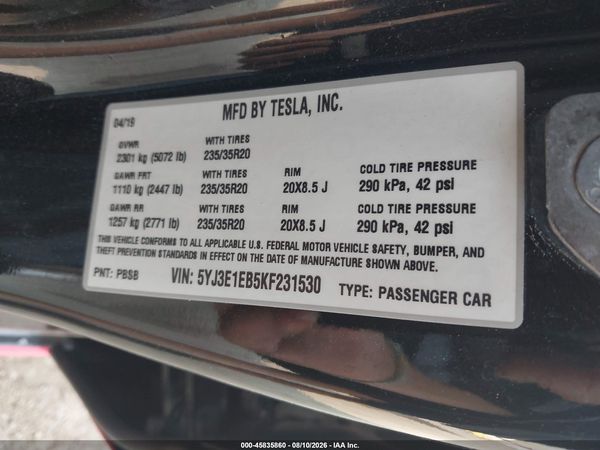 2019 TESLA MODEL 3 LONG RANGE/PERFORMANCE