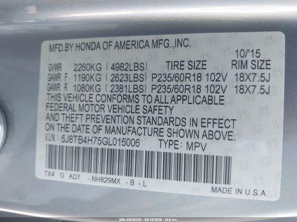 2016 ACURA RDX ADVANCE PACKAGE