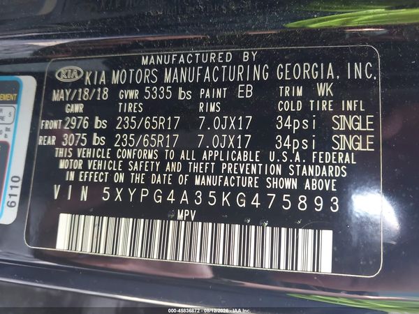 2019 KIA SORENTO 2.4L L