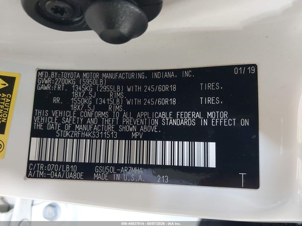 2019 TOYOTA HIGHLANDER XLE