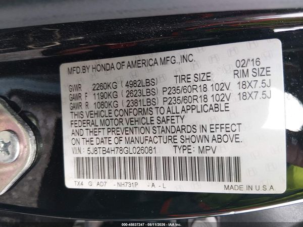2016 ACURA RDX ADVANCE PACKAGE