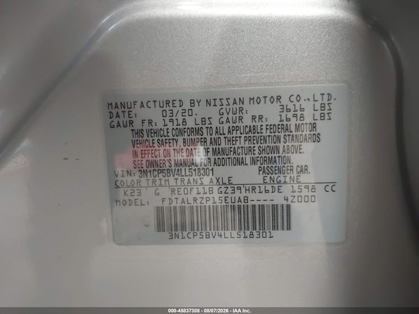 2020 NISSAN KICKS S XTRONIC CVT — I9