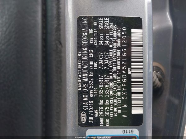 2020 KIA SORENTO 3.3L LX