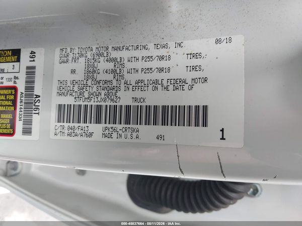 2018 TOYOTA TUNDRA SR 4.6L V8